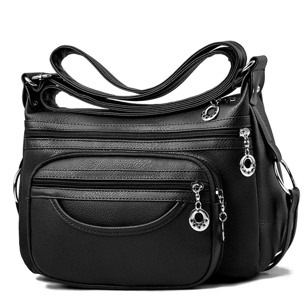 Women's Soft Leather Crossbody Sling Bag with Multi-Layer Pocket