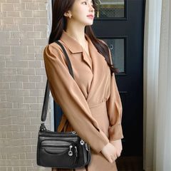 Women's Soft Leather Crossbody Sling Bag with Multi-Layer Pocket