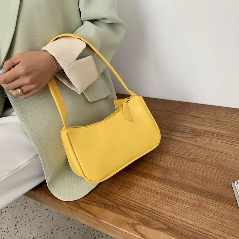 Soft PU Leather Women Shoulder Underarm Bag Retro Solid Handbag