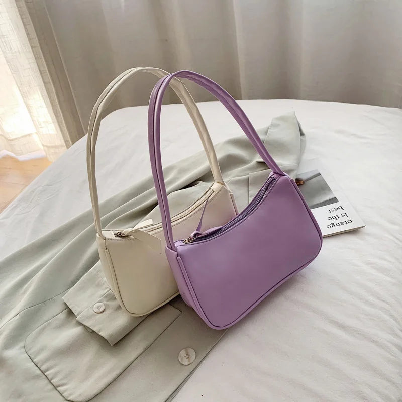 Soft PU Leather Women Shoulder Underarm Bag Retro Solid Handbag