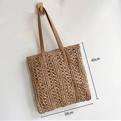 Women's Straw Hollow Beach Shoulder Bag Hand-Woven Tote Handbags