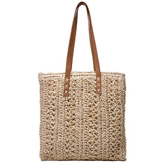 Women's Straw Hollow Beach Shoulder Bag Hand-Woven Tote Handbags