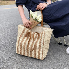 Straw Woven Shoulder Bag Large Capacity Seaside Beach Vacation Tote Purse
