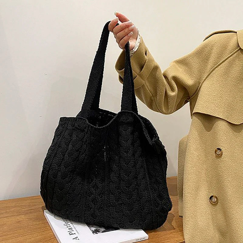 Women's Knitting Tote Bag Large Capacity Soft Handbag Shoulder Bag