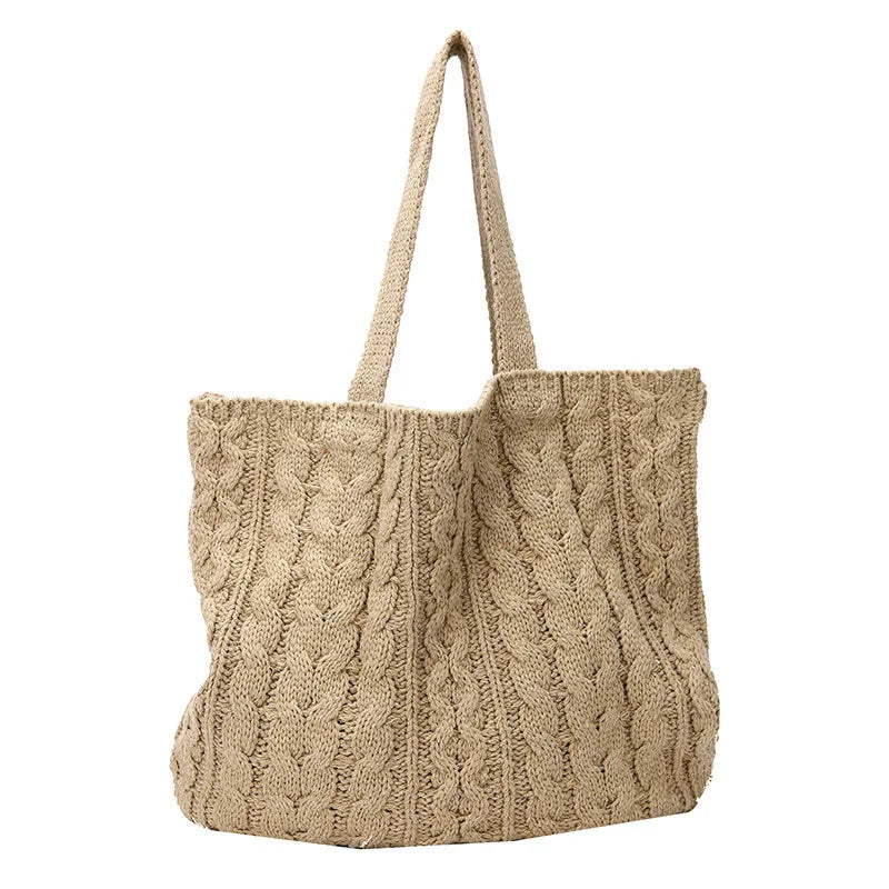Women's Knitting Tote Bag Large Capacity Soft Handbag Shoulder Bag