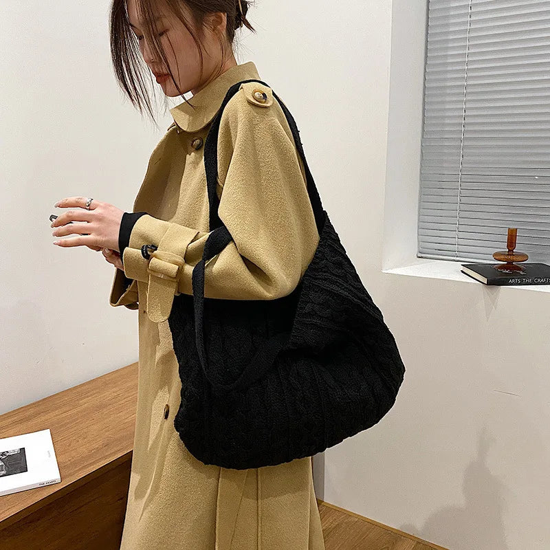 Women's Knitting Tote Bag Large Capacity Soft Handbag Shoulder Bag