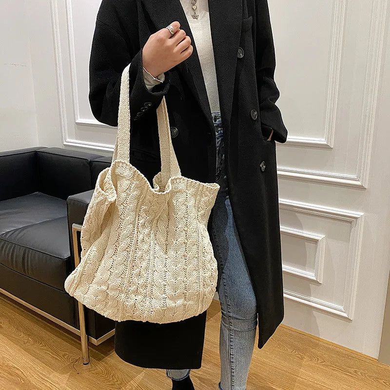 Women's Knitting Tote Bag Large Capacity Soft Handbag Shoulder Bag