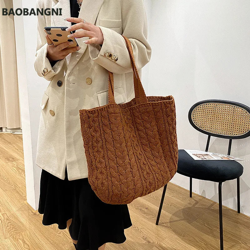 Women's Large Capacity Totes Casual Knitting Handbags Shoulder Bag