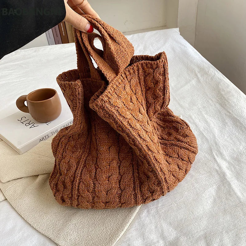 Women's Large Capacity Totes Casual Knitting Handbags Shoulder Bag