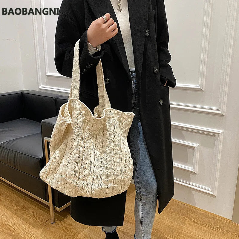 Women's Large Capacity Totes Casual Knitting Handbags Shoulder Bag