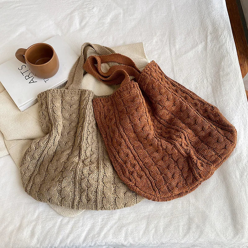 Women's Knitting Tote Bag Large Capacity Soft Handbag Shoulder Bag