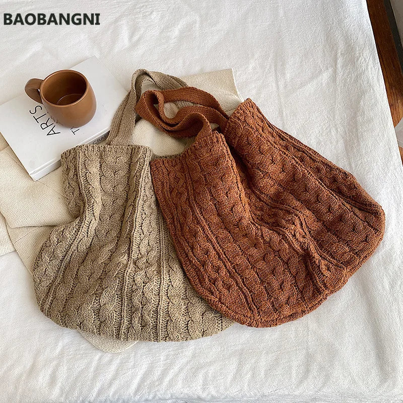 Women's Large Capacity Totes Casual Knitting Handbags Shoulder Bag