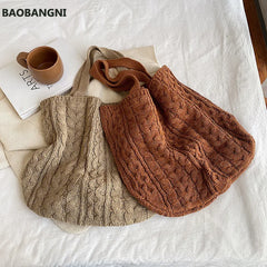 Women's Large Capacity Totes Casual Knitting Handbags Shoulder Bag