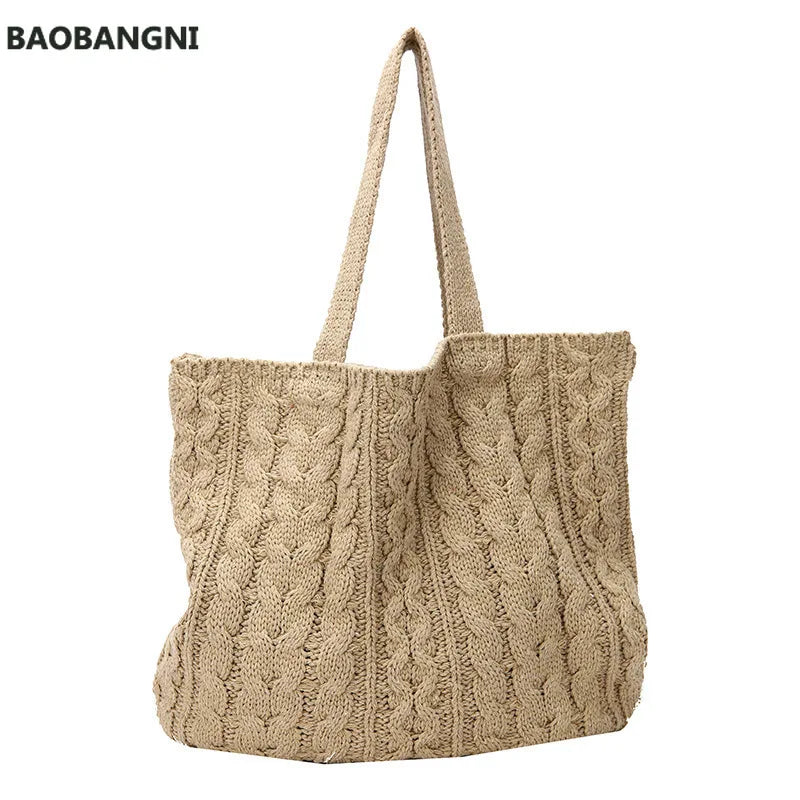Women's Large Capacity Totes Casual Knitting Handbags Shoulder Bag