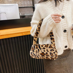 Women's Plush Animal Print Shopper Bag Handbag