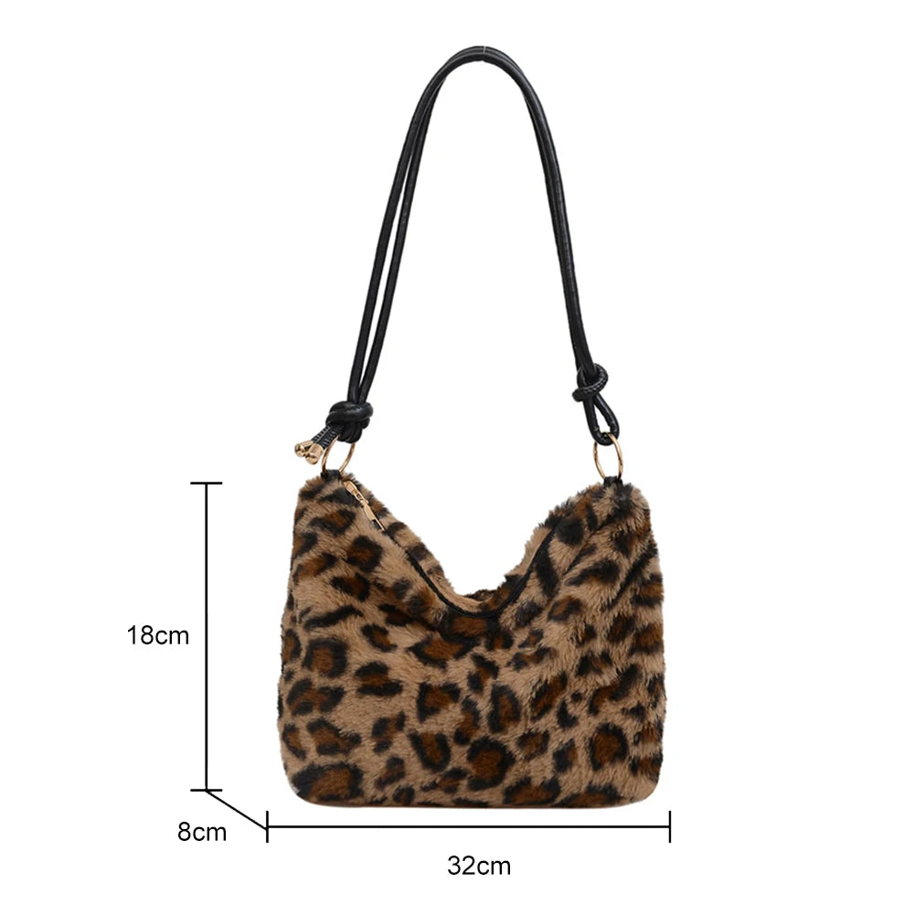 Faux Fur Animal Print Shopper Purse Handbag