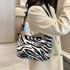 Faux Fur Animal Print Shopper Purse Handbag
