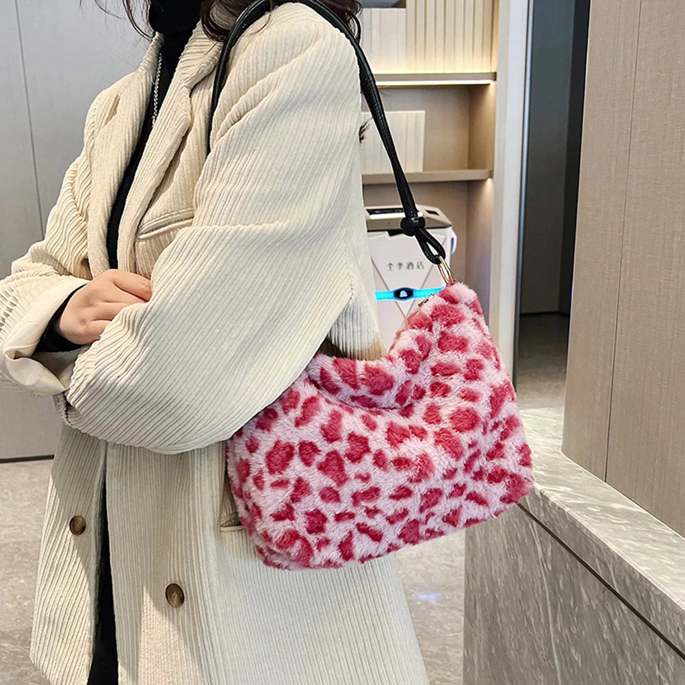 Faux Fur Animal Print Shopper Purse Handbag