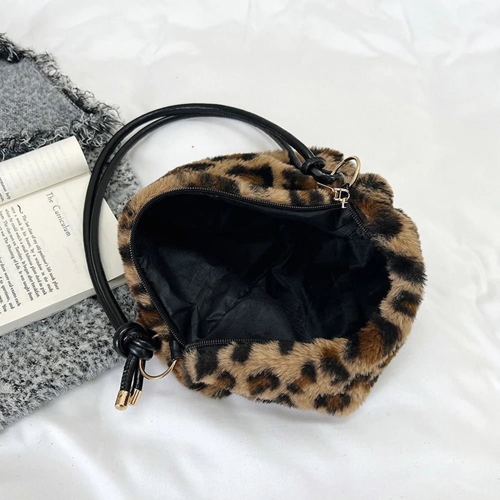 Faux Fur Animal Print Shopper Purse Handbag