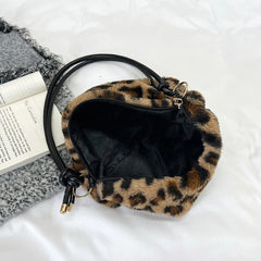Faux Fur Animal Print Shopper Purse Handbag