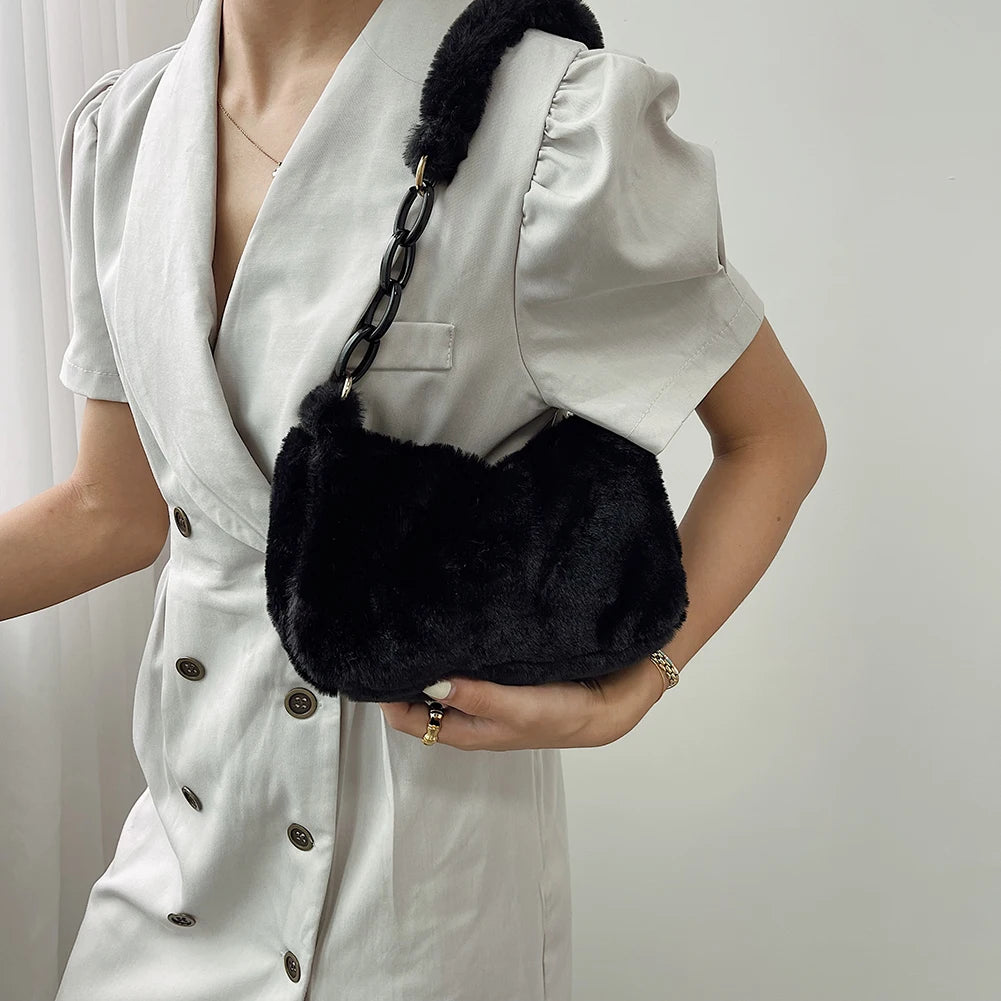 Vintage Plush Shoulder Bag Acrylic Chain Small Shopper Handbags