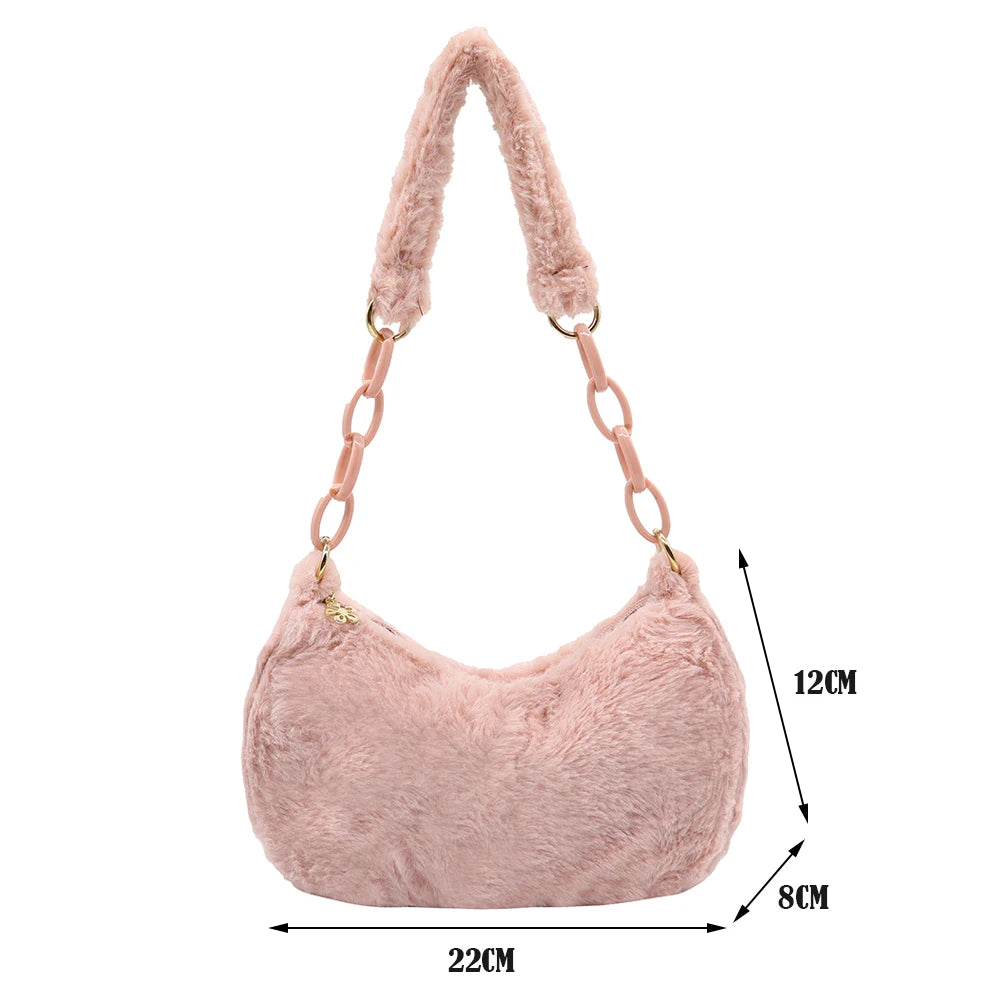 Vintage Plush Shoulder Bag Acrylic Chain Small Shopper Handbags