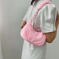 Vintage Plush Shoulder Bag Acrylic Chain Small Shopper Handbags