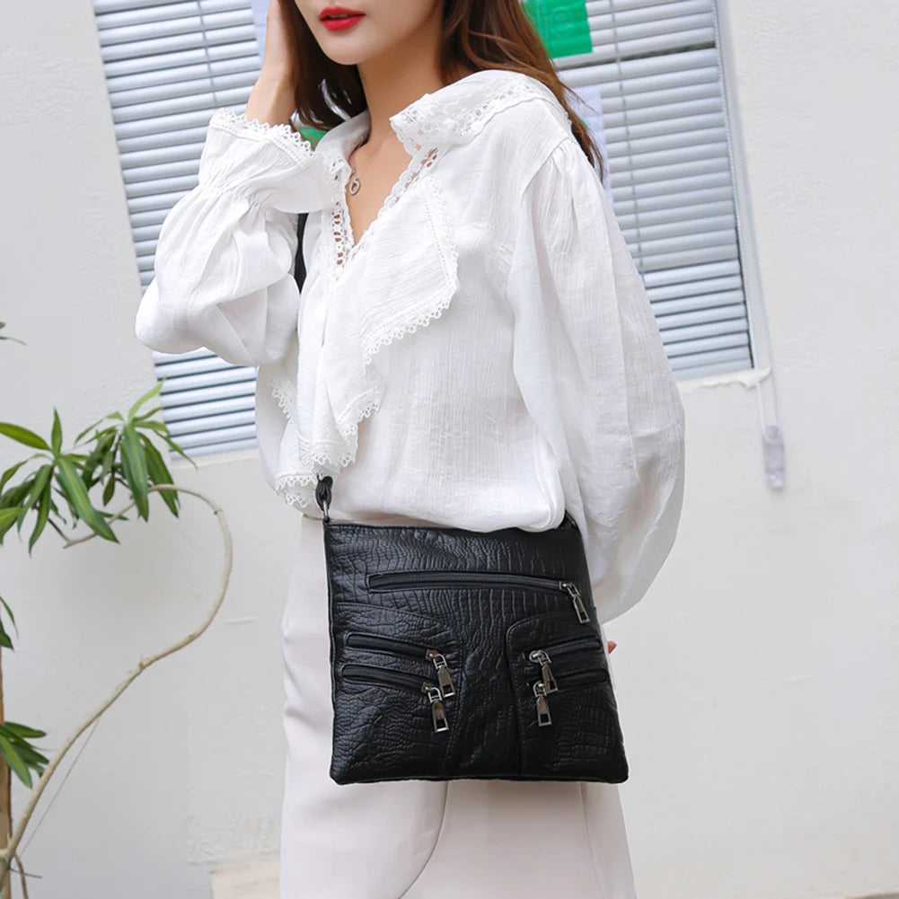 Vintage PU Leather Shoulder Crossbody Bag - Large Capacity Handbag