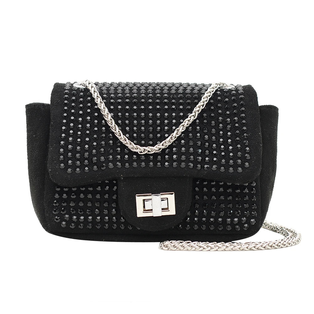 Vintage Rhinestone Crossbody Bag Women Glitter Chain Shoulder