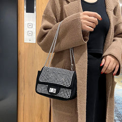 Vintage Rhinestone Crossbody Bag Women Glitter Chain Shoulder