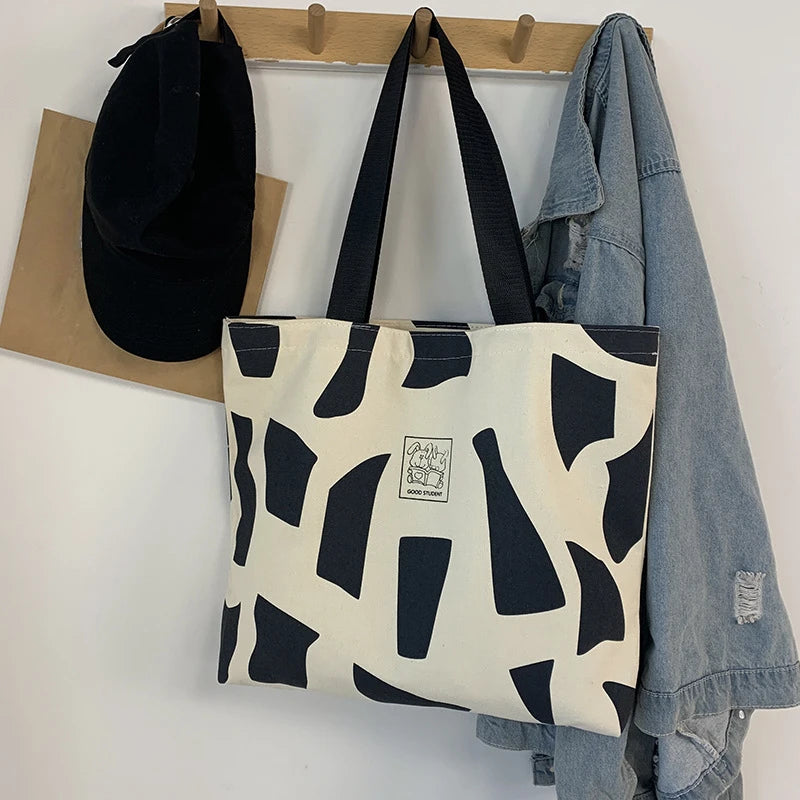 Canvas Tote Bag Large Capacity Harajuku Print Shoulder Bag