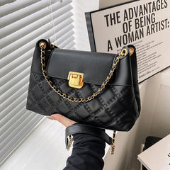 Lingge Chain Shoulder Bag PU Leather Crossbody Handbag
