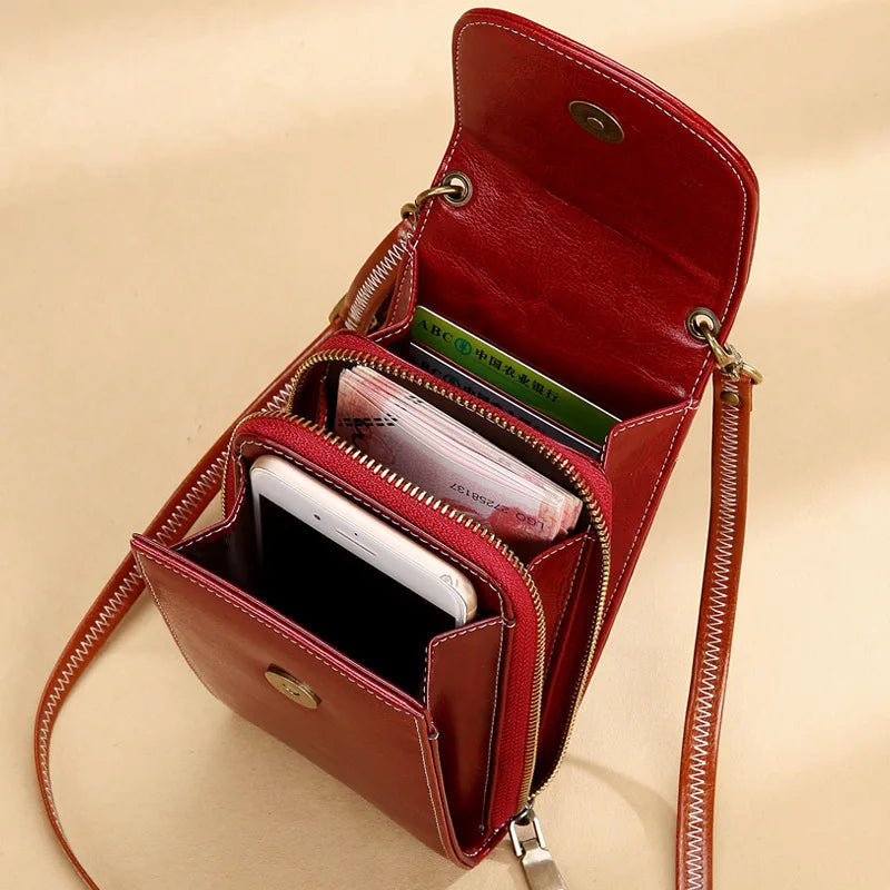 Women's Leather Shoulder Bag Mini Crossbody Phone Pocket Handbag
