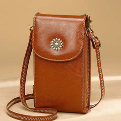 Women's Leather Shoulder Bag Mini Crossbody Phone Pocket Handbag