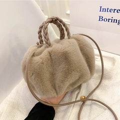 Winter Handbag Fluffy Tote Woven Carry Handle Small Mini Crossbody Bags