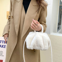Winter Handbag Fluffy Tote Woven Carry Handle Small Mini Crossbody Bags