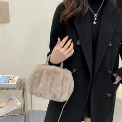 Winter Handbag Fluffy Tote Woven Carry Handle Small Mini Crossbody Bags