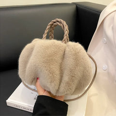Winter Handbag Fluffy Tote Woven Carry Handle Small Mini Crossbody Bags