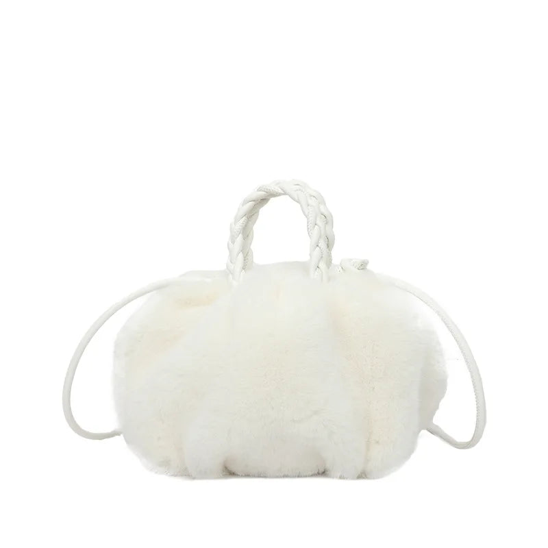 Winter Handbag Fluffy Tote Woven Carry Handle Small Mini Crossbody Bags