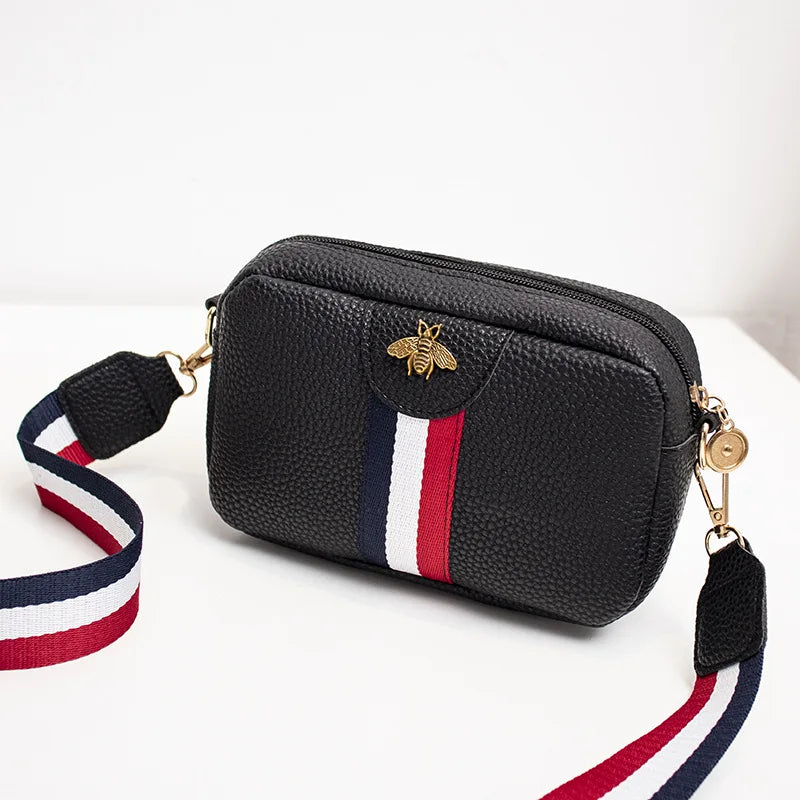 Women's Bee Shoulder/Crossbody Bag Leather Phone Bags Stripe Zipper