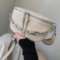 Women's Lingge PU Leather Chain Fanny Pack Shoulder Bag