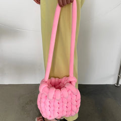 Women's Bucket Bag Coarse Line Hand Woven Messenger Casual Shoulder Soft Handbag