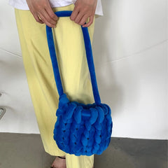 Women's Bucket Bag Coarse Line Hand Woven Messenger Casual Shoulder Soft Handbag
