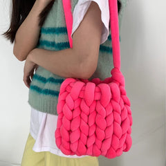Women's Bucket Bag Coarse Line Hand Woven Messenger Casual Shoulder Soft Handbag