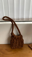 Women's Bucket Bag Coarse Line Hand Woven Messenger Casual Shoulder Soft Handbag