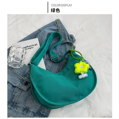 Women's Canvas Crossbody Bag Solid Single Shoulder Student Half Moon Bag