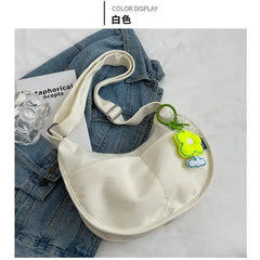 Women's Canvas Crossbody Bag Solid Single Shoulder Student Half Moon Bag