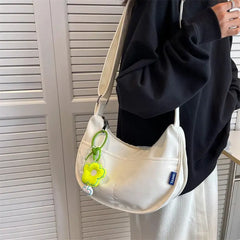 Women's Canvas Crossbody Bag Solid Single Shoulder Student Half Moon Bag