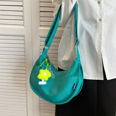 Women's Canvas Crossbody Bag Solid Shoulder Student Half Moon Purse