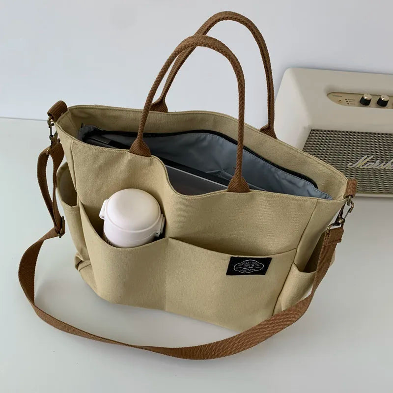 Women's Canvas Shoulder Bag Crossbody Handbag Large Capacity Zipper Casual Tote